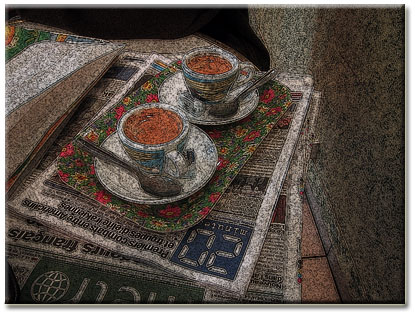 Photo turned into a woodcut - espresso parisian style - CLICK ME